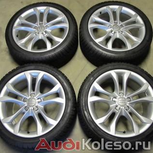 Оригинальные литые диски Ауди А4 R18 8k0601025j в сборе с зимними шинами 245/40 r18 Dunlop общее фото всех колес с лицевой стороны